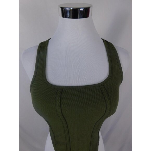 Green Ribbed Corset Crop Tank Square Neck Witchcore XS - Picture 2 of 10